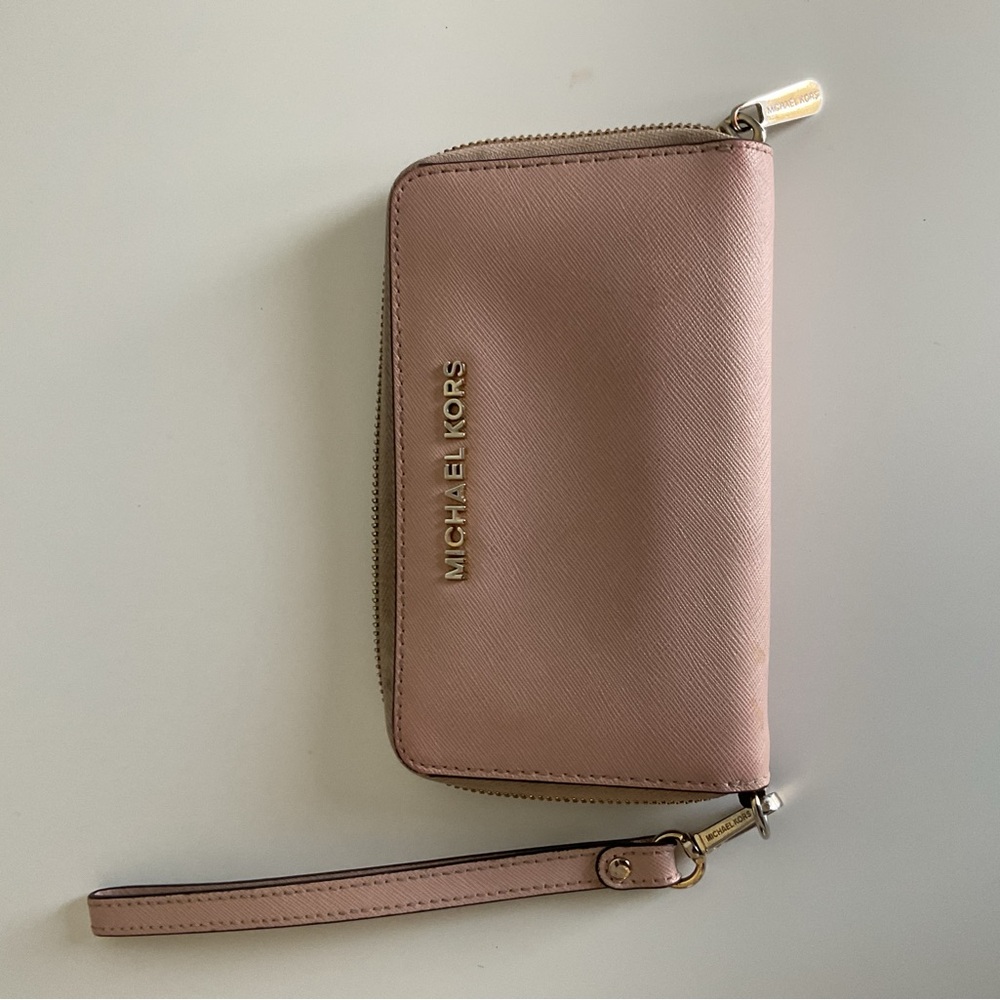 Michael Kors Pink Leather Wristlet Clutch